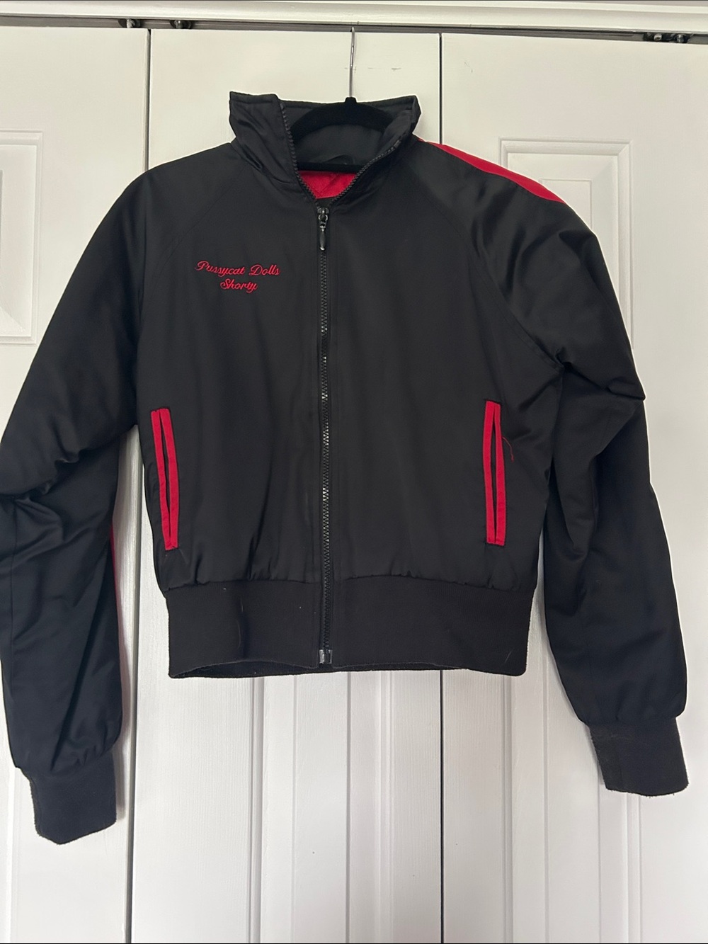 Pussycat Dolls Black and Red Zip Front Bomber Jacket